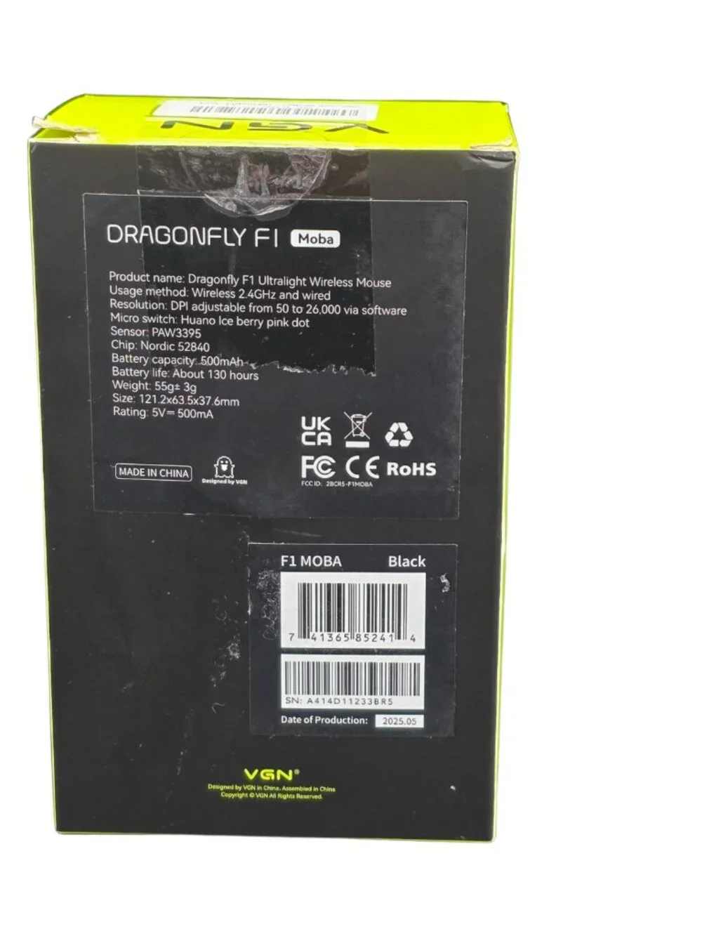 Vgn Dragonfly F1 Moba Ultralight Wireless Gaming Mouse 2.4Ghz 26000 DPI Black
